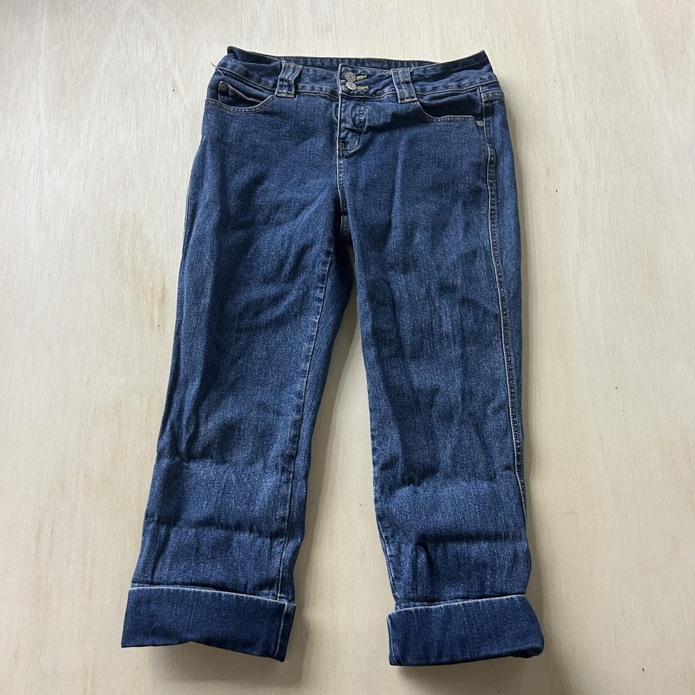 Faded Glory Jeans Womens 6 Medium Wash Blue Stretch Denim Capri Cuffed Crop